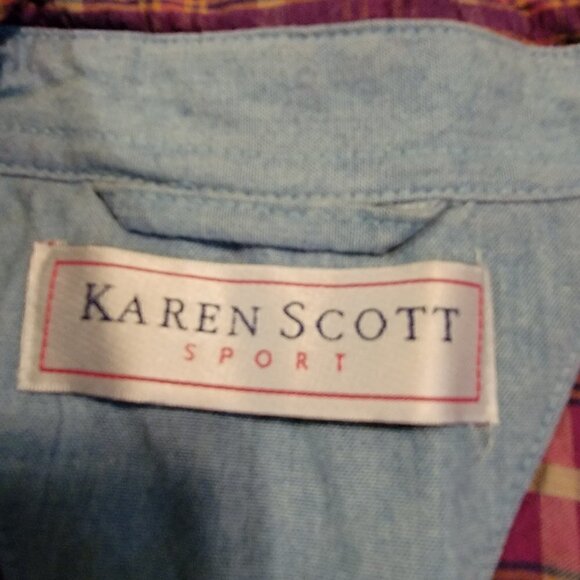 Karen Scott Plaid Seersucker Button Down Sleeveless Shift Dress Size 10 - Picture 3 of 7